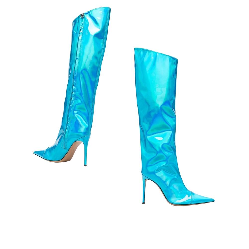 ALEXANDRE VAUTHIER TALL METALLIC BOOTS IN BLUE SIZE IT37